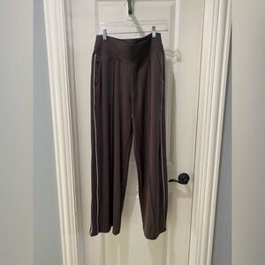 Athleta Venice Wide Leg Truffle Brown Track Pants with White Accents